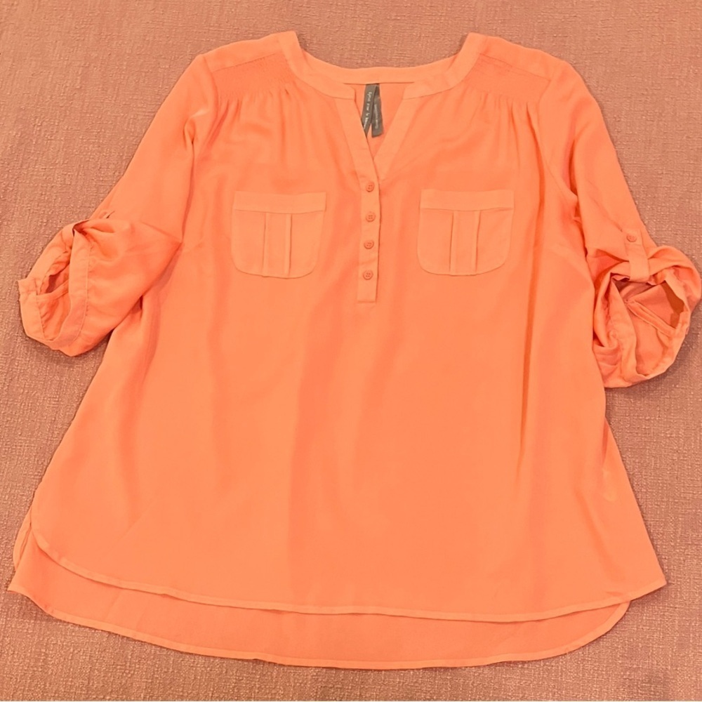 Penningtons 1X Coral Blouse with Button Detail and 3/4 length sleeves